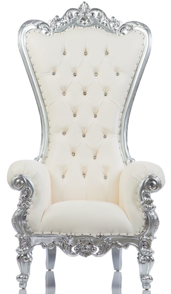 silver and white throne chair rental
