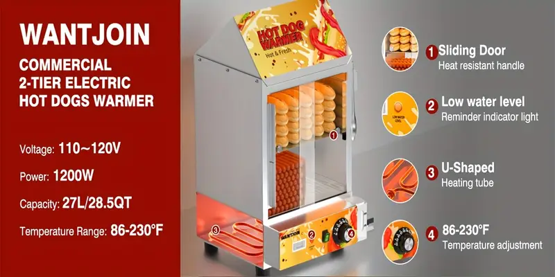 Commercial hot dog steamer rental with bun warme