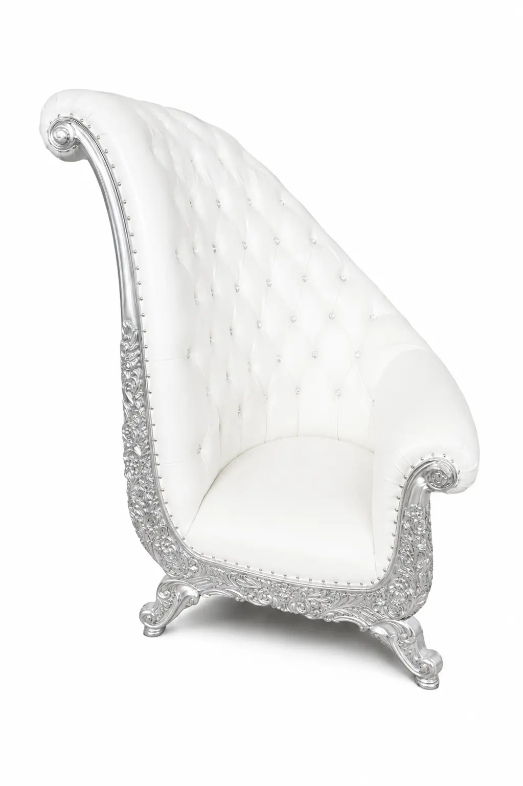 Bellagio Silver and White throne chair rental from Hive Party Rentals