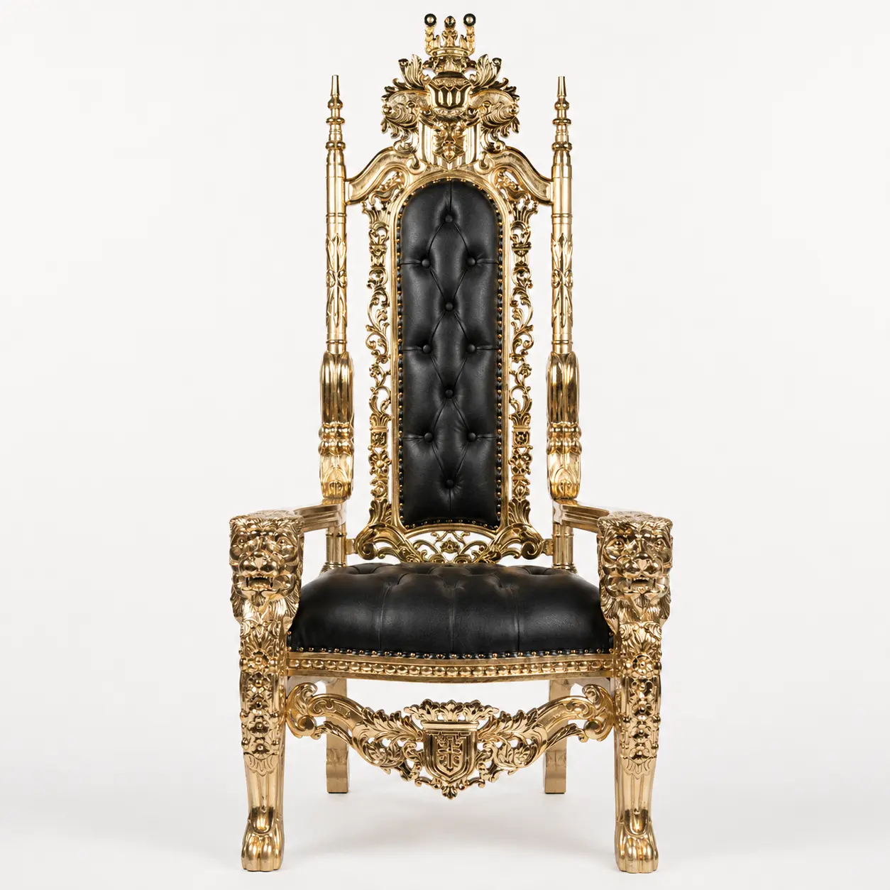 Lion Head Gold and Black throne chair rental from Hive Party Rentals