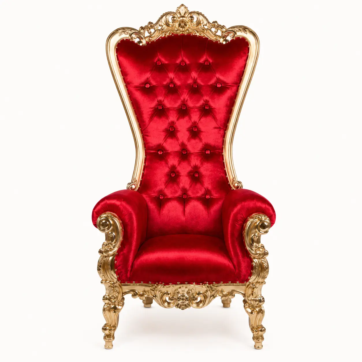 Single Gold and Red throne chair rental from Hive Party Rentals