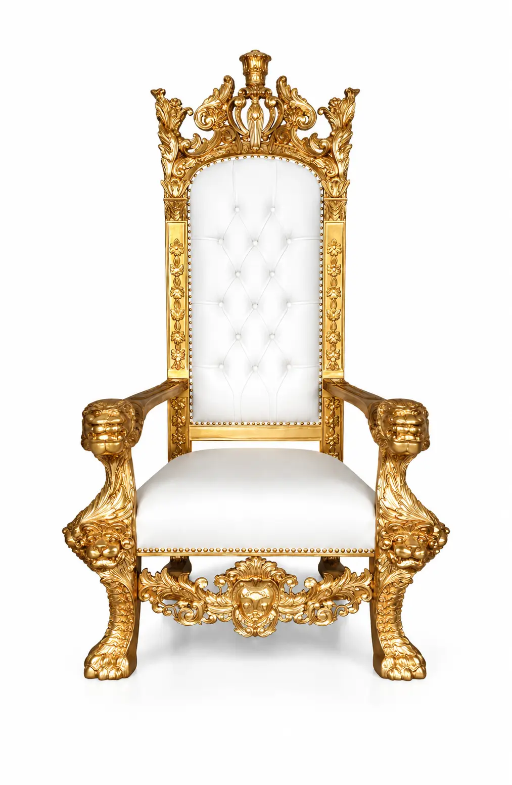 King Solomon Gold and White throne chair rental from Hive Party Rentals