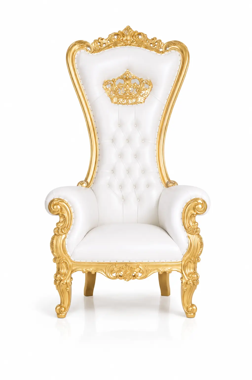 Queen Gold and White throne chair rental from Hive Party Rentals