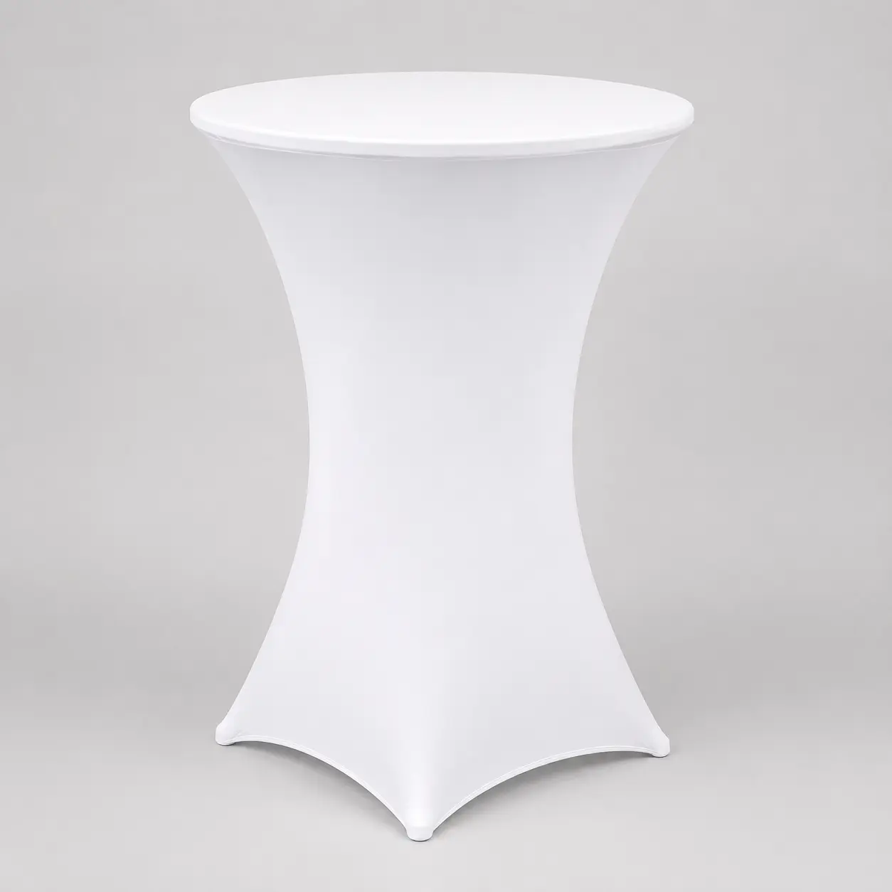 White cocktail stretch table cover rental