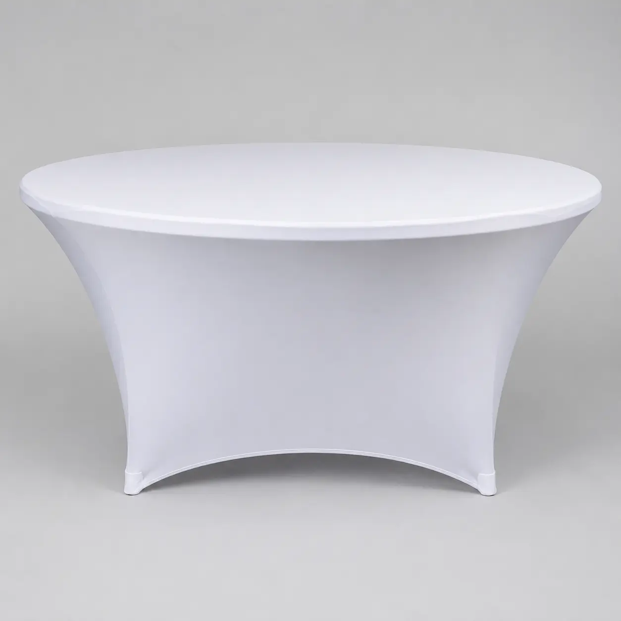 White round stretch table cover rental
