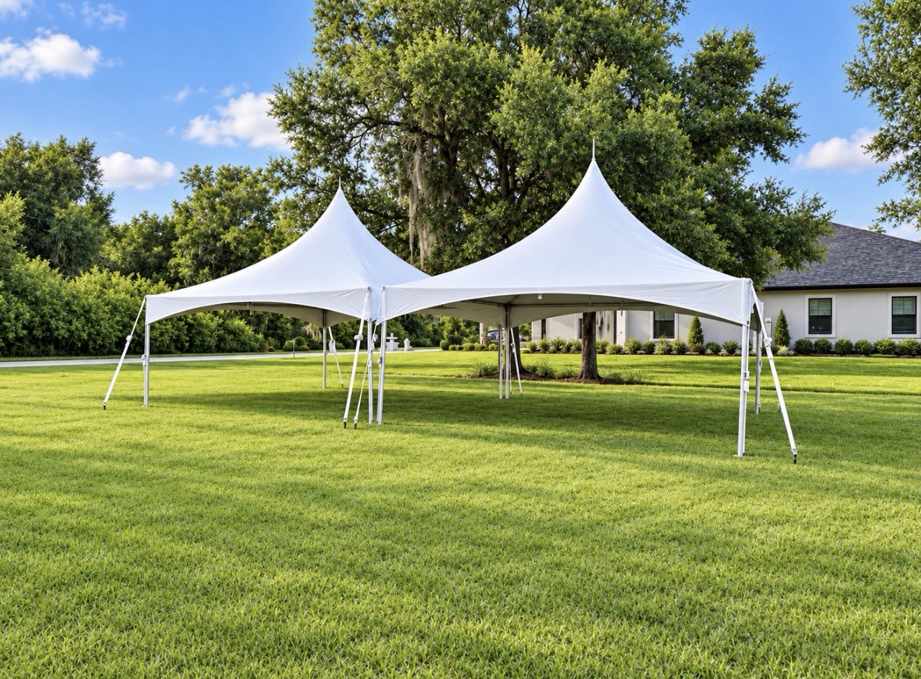 20x40 tent combo extra view (two plain 20x20 high-peak tents)