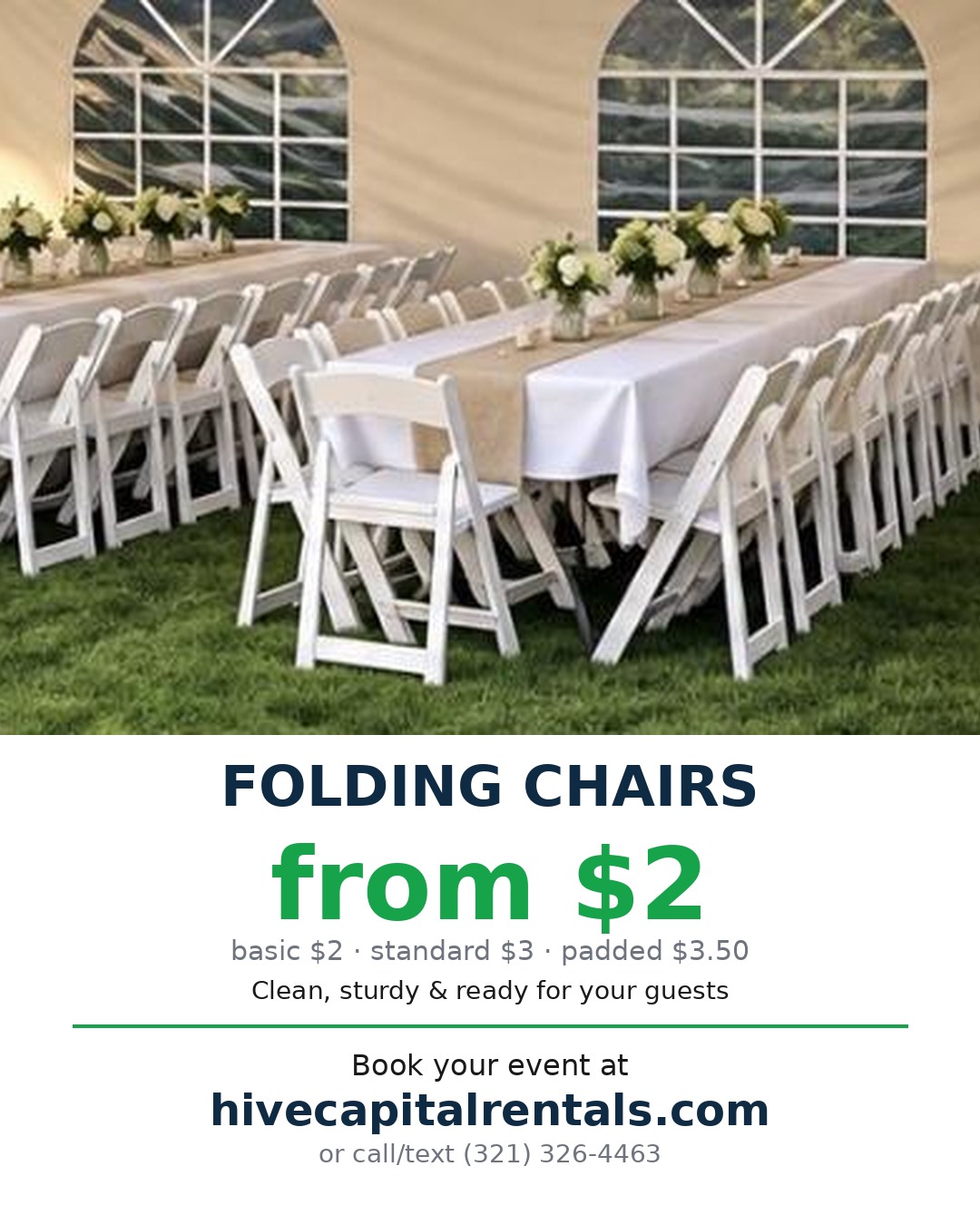 Basic folding chairs for rent in Palm Bay FL